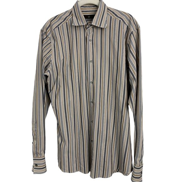 Men’s Zegna stripe button shirt size 16 Neck Medium Spring Lightweight 6545 - Picture 1 of 9